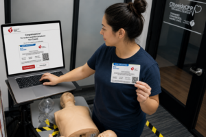 Healthcare professional viewing an American Heart Association eCard after completing CPR certification.