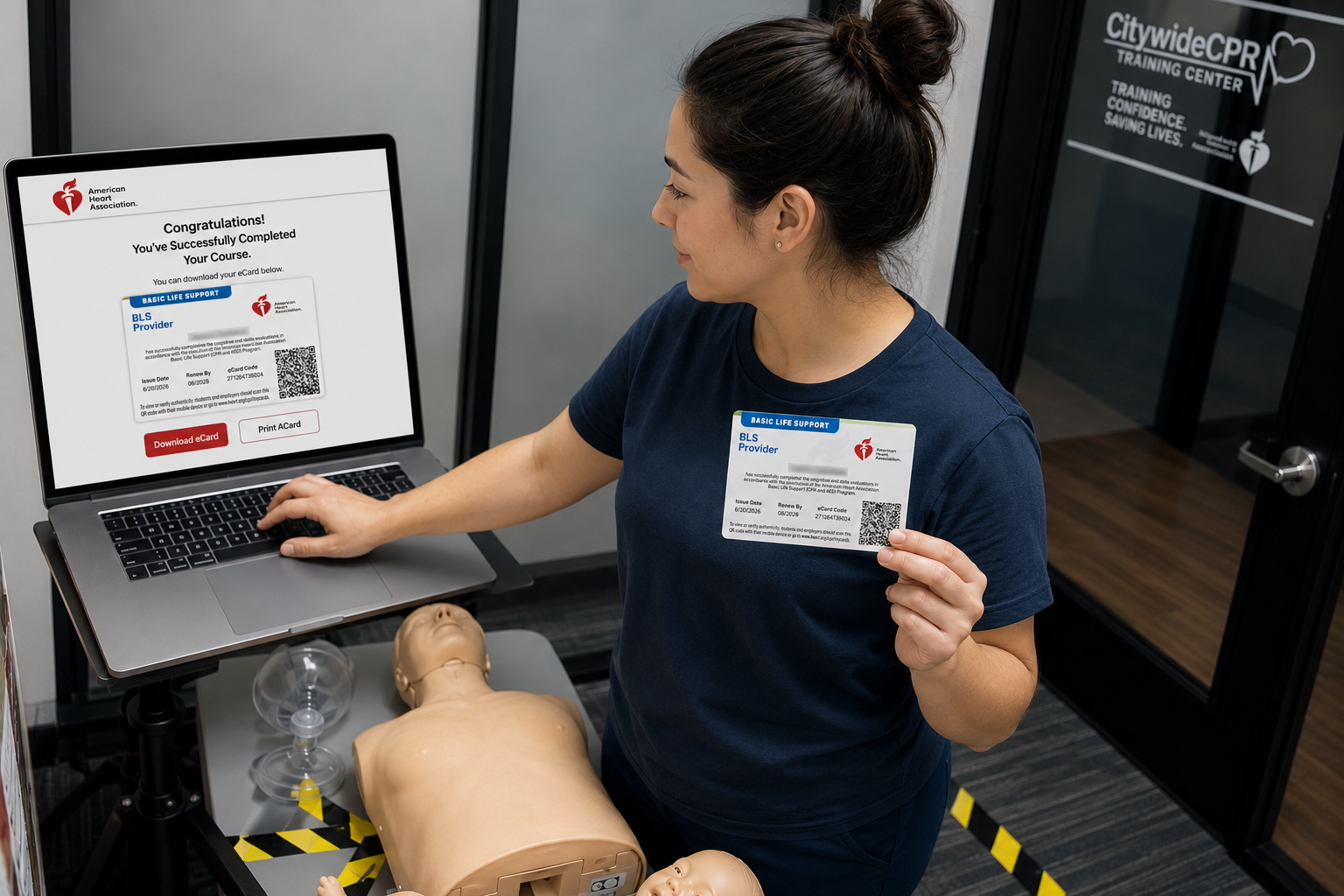 Healthcare professional viewing an American Heart Association eCard after completing CPR certification.