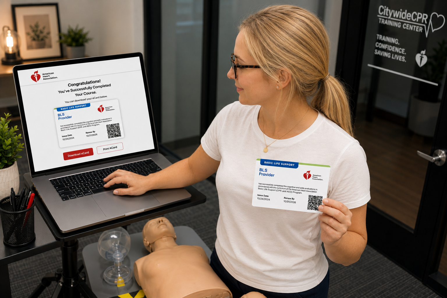 Healthcare professional reviewing official American Heart Association BLS, ACLS, and PALS certification requirements before starting a healthcare career.