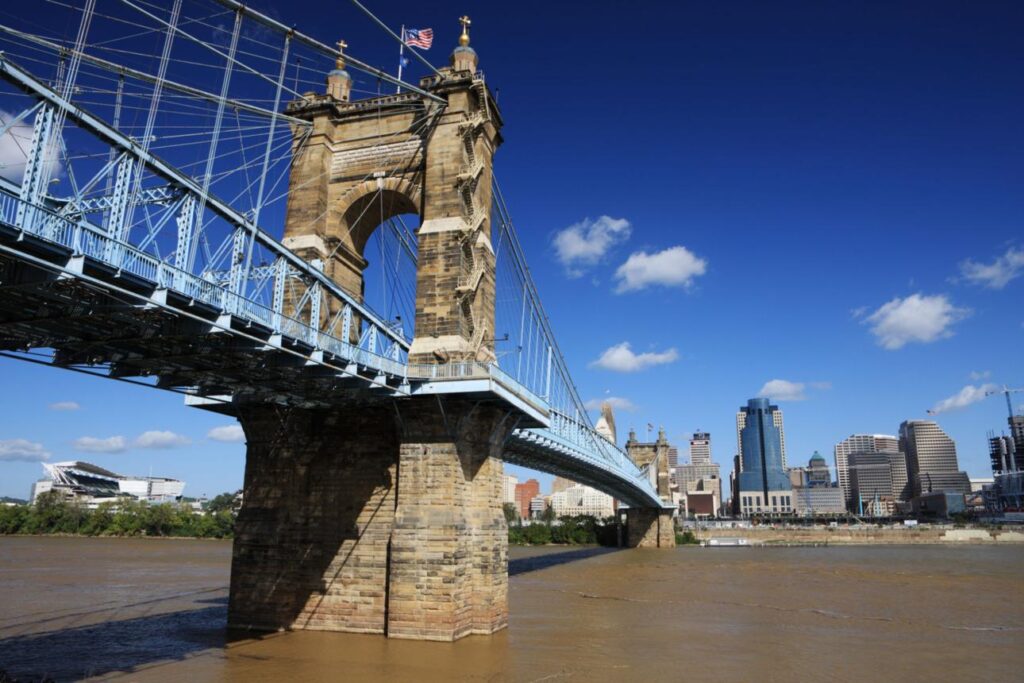 John A. Roebling Suspension Bridge in Cincinnati, Ohio near Citywide CPR offering official American Heart Association BLS, ACLS, and PALS certification.