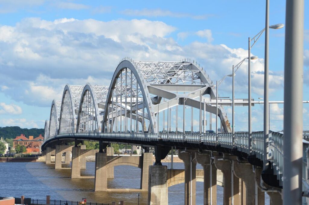 Centennial Bridge over the Mississippi River in Davenport, Iowa near Citywide CPR offering official American Heart Association BLS, ACLS, and PALS certification.
