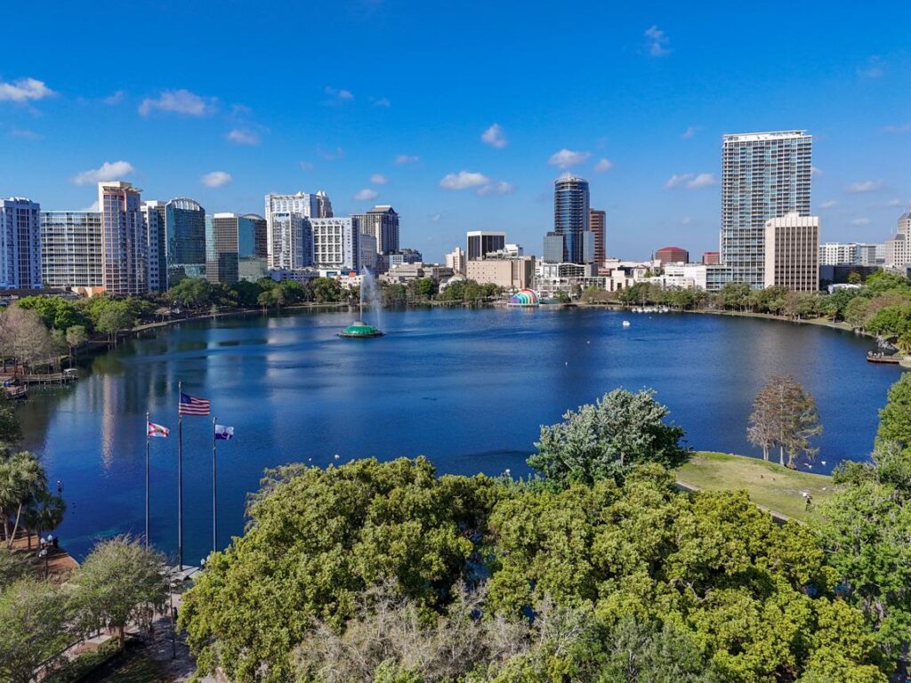 Lake Eola Park and downtown Orlando, Florida near Citywide CPR offering official American Heart Association BLS, ACLS, and PALS certification.