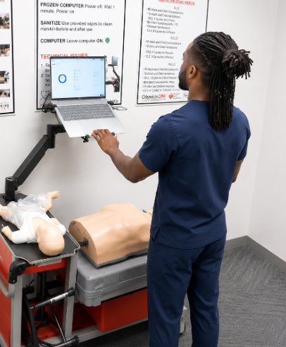 Healthcare professional completing an ACLS skills session at a Citywide CPR Verification Station.