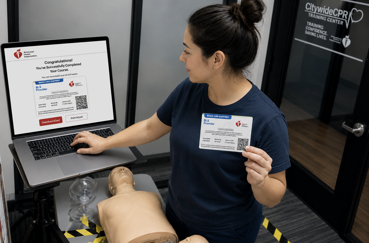 Healthcare professional completing a Self-Guided BLS skills session at a CPR Verification Station