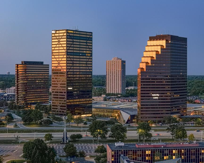Southfield Town Center skyline in Southfield, Michigan near Citywide CPR offering official American Heart Association BLS, ACLS, and PALS certification.