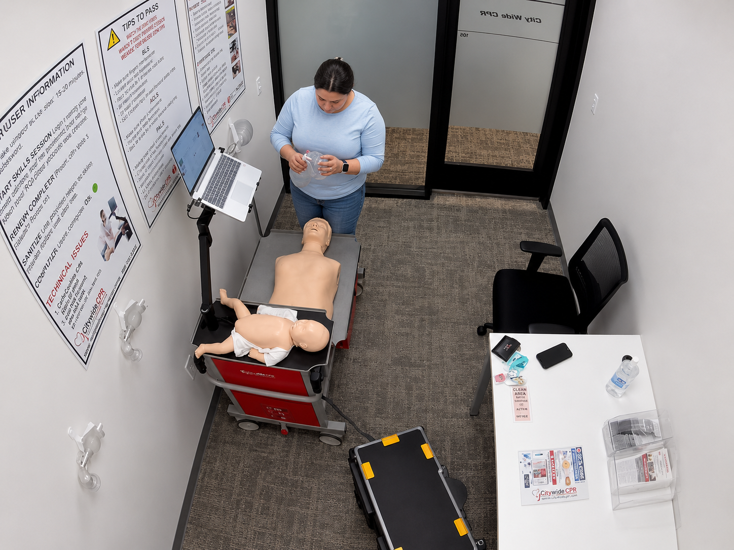 Healthcare professional preparing for American Heart Association BLS, ACLS, and PALS certification renewal using Citywide CPR's flexible skills session process.