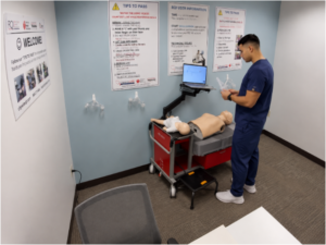 Healthcare employees participating in hands-on CPR skills training.