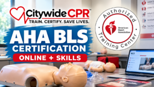 AHA BLS certification through Citywide CPR, an American Heart Association Training Center.