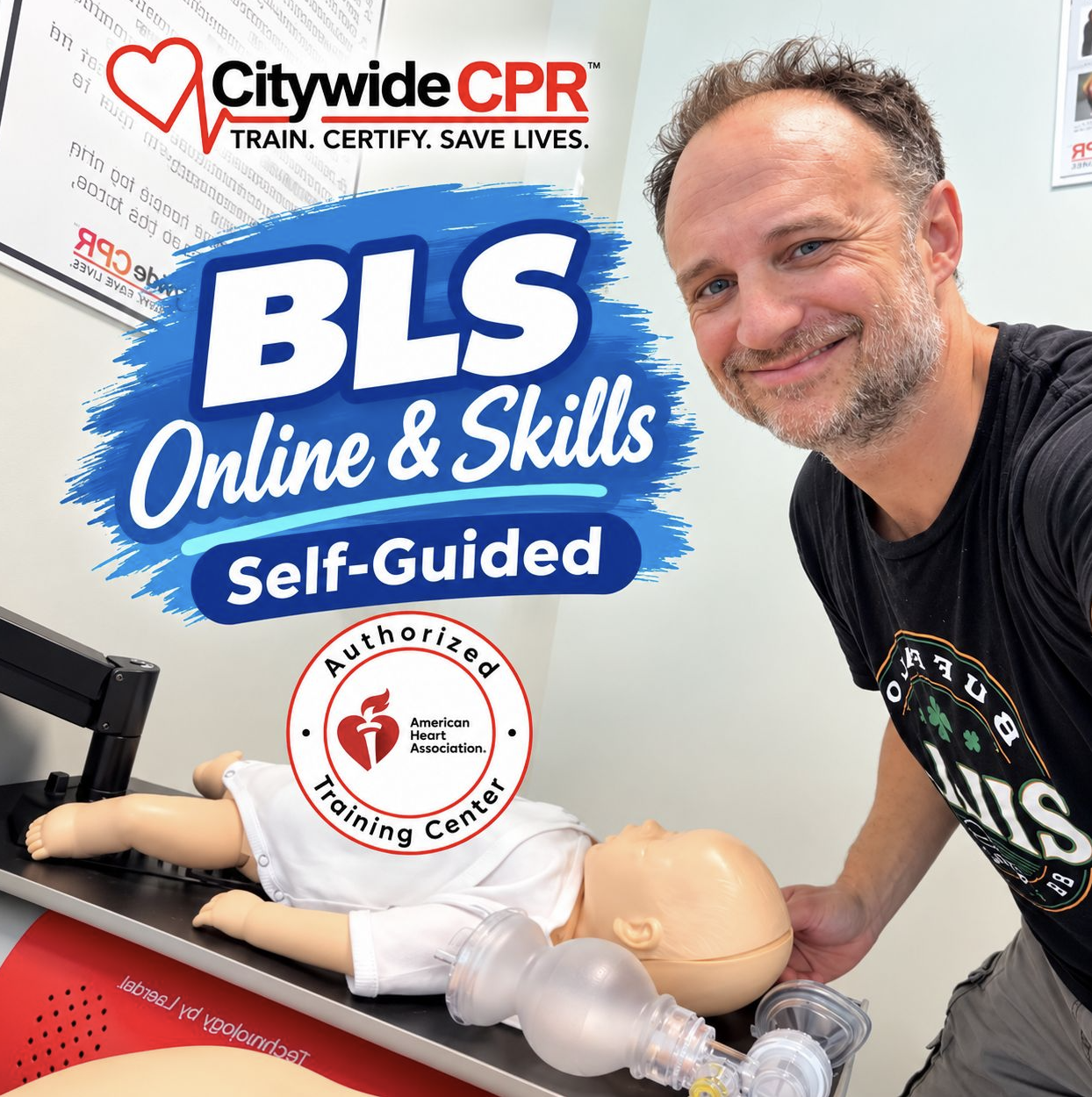Customer completing AHA BLS Online & Skills at a Citywide CPR Self-Guided training location.