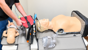 Portable CPR training equipment for onsite BLS, ACLS and PALS healthcare staff training.